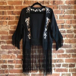 MINKPINK embroidered kimono with fringe